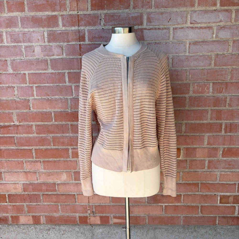 Varley Cameron Knit Cardigan Sweater Women's S‎ Tan Cotton Zip up